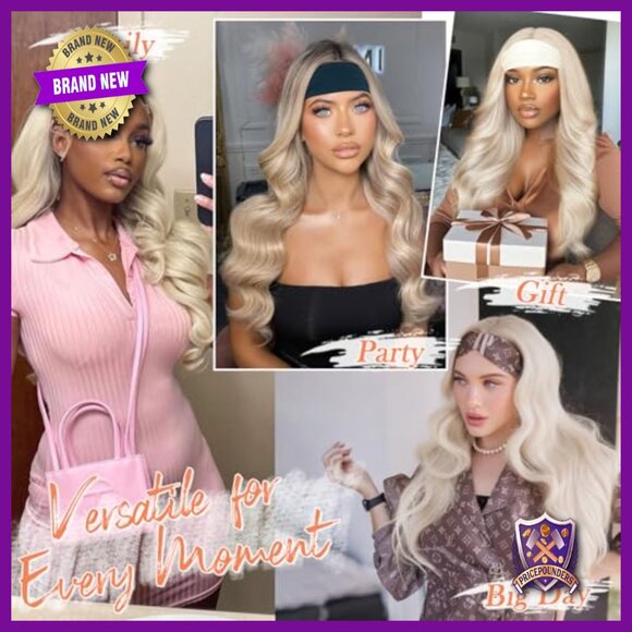 Human Hair Clip-In Bangs with Body Wave Headband Wig, Reusable main image 4